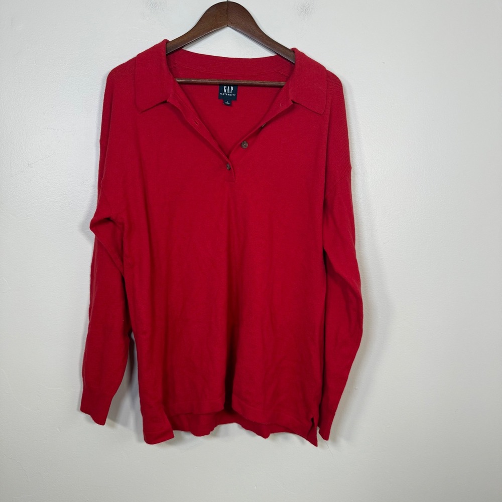Gap Maternity Polo Collar Oversized Pullover Sweater Size Large Red